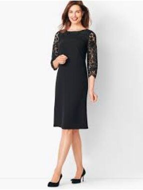 Talbots RSVP lace sleeve black shift dress Size 10 petite